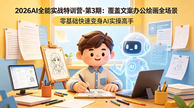 2026AI全能实战特训营-第3期：覆盖文案办公绘画全场景 零基础快速变身AI实操高手-智点网