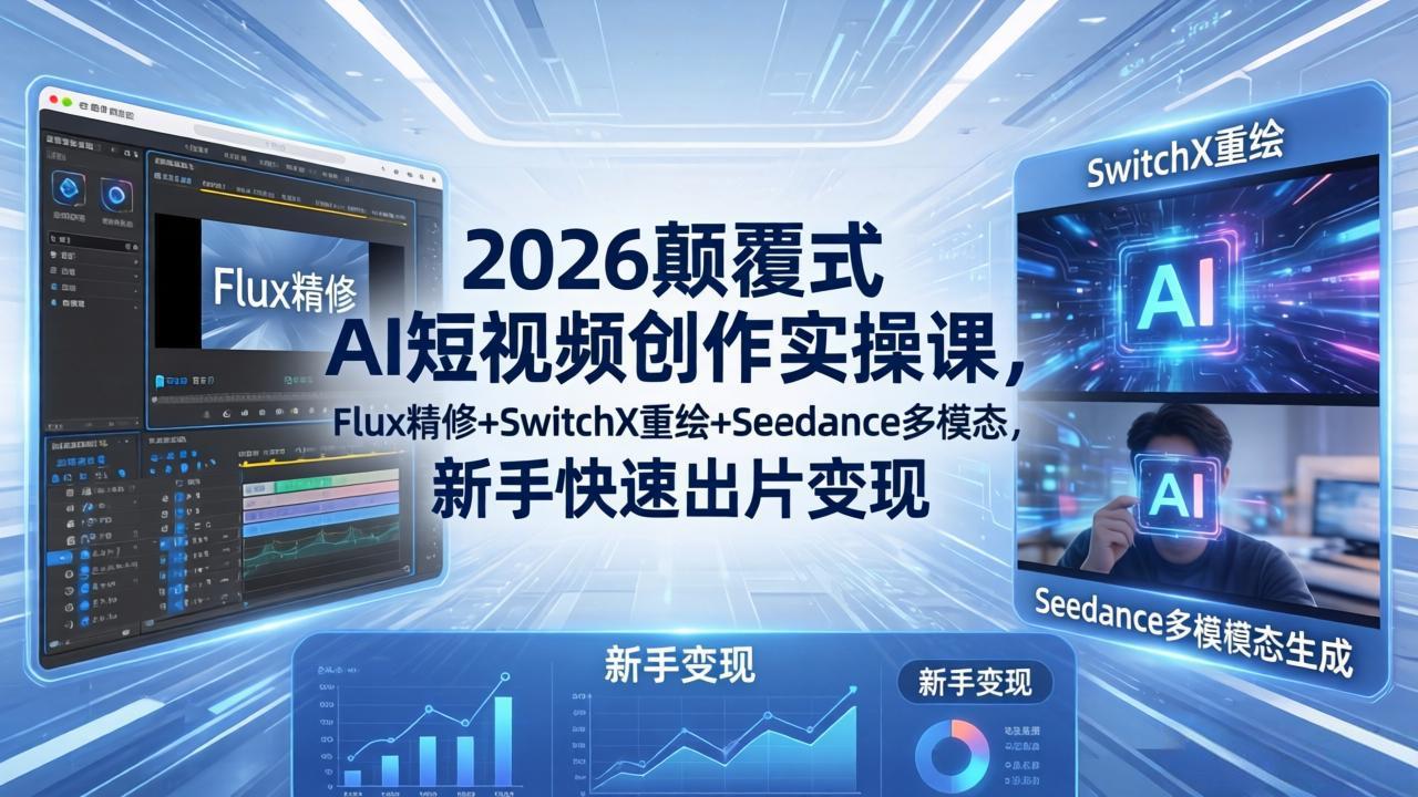 2026颠覆式 AI短视频创作课-5月更新，Flux精修+SwitchX重绘+Seedance多模态，新手快速出片变现-智点网
