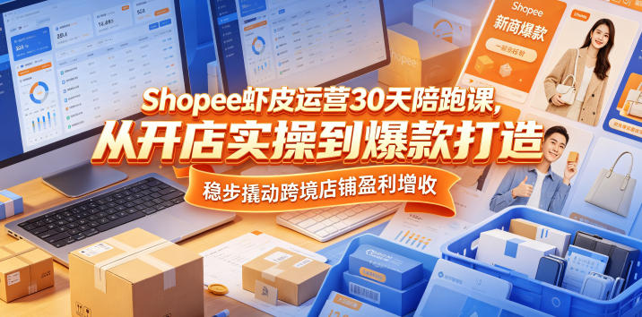 Shopee虾皮运营30天陪跑课，从开店实操到爆款打造，稳步撬动跨境店铺盈利增收-智点网