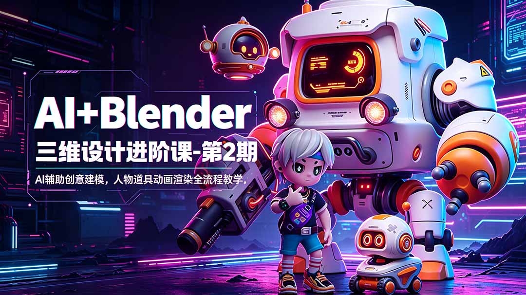 AI+Blender三维设计进阶课-第2期：AI辅助创意建模，人物道具动画渲染全流程教学-智点网