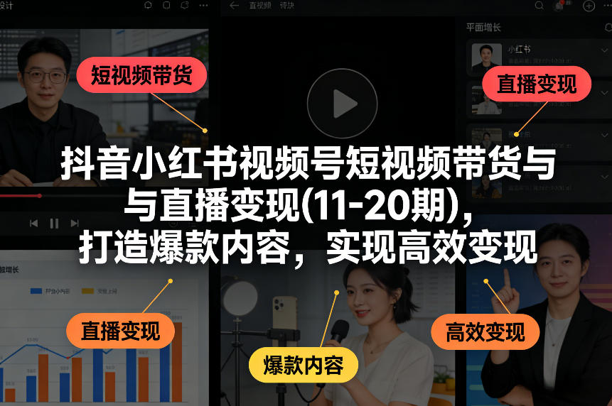 抖音小红书视频号短视频带货与直播变现(10-21期)，打造爆款内容，实现高效变现(更新05月08日)-智点网