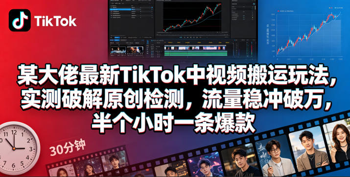 某大佬最新TikTok中视频搬运玩法，实测破解原创检测，流量稳冲破万，半个小时一条爆款-智点网