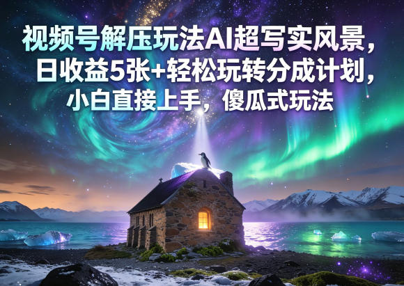 视频号解压玩法AI超写实风景，日收益5张+轻松玩转分成计划，小白直接上手，傻瓜式玩法-智点网