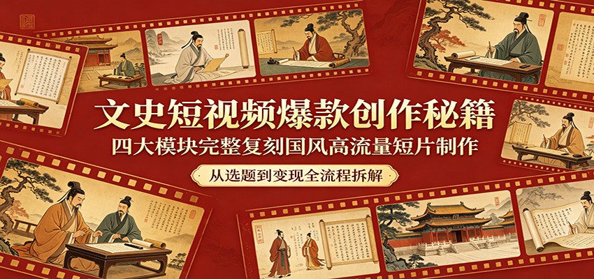 文史短视频爆款创作秘籍：四大模块完整复刻国风高流量短片制作-智点网