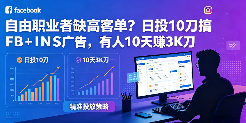 自由职业者缺高客单？日投10刀搞FB+INS广告，有人10天赚3K刀！【原创双语字幕】-智点网