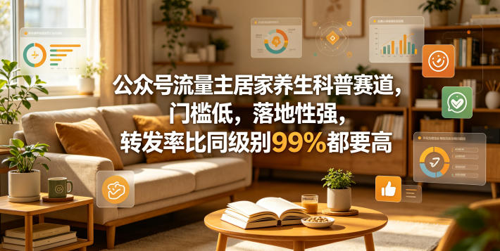 公众号流量主居家养生科普赛道，门槛低，落地性强，转发率比同级别99％都要高-智点网