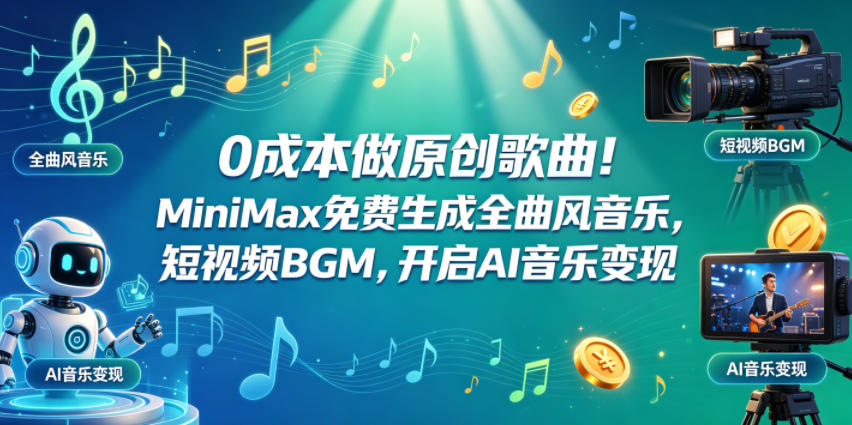 0成本做原创歌曲！MiniMax免费生成全曲风音乐，短视频BGM，开启AI音乐变现-智点网