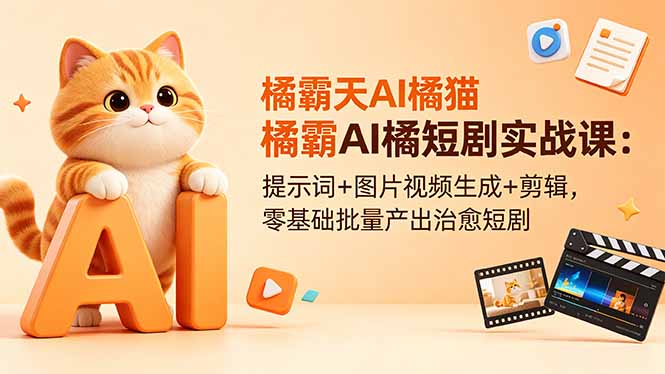 橘霸天AI橘猫短剧实战课：提示词+图片视频生成+剪辑，零基础批量产出治愈短剧-智点网