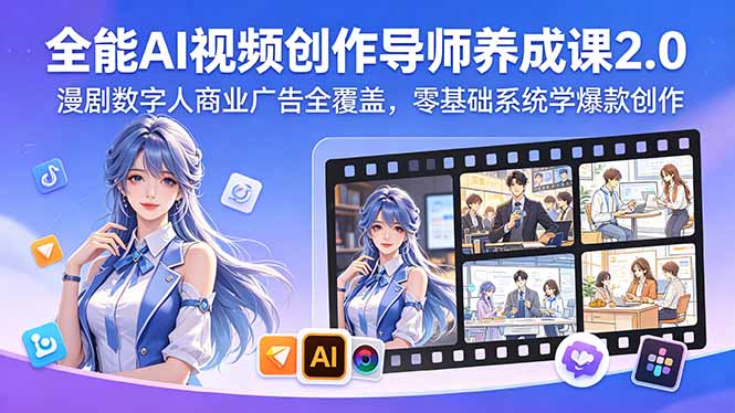 全能AI视频创作导师养成课2.0，漫剧数字人商业广告全覆盖，零基础系统学爆款创作-智点网