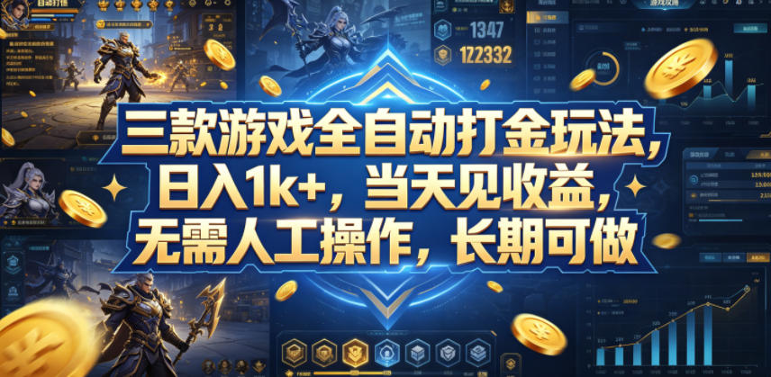 三款游戏全自动打金玩法，日入1k+，当天见收益，无需人工操作，长期可做【揭秘】-智点网