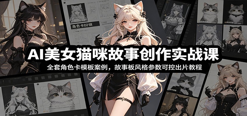 AI美女猫咪故事创作实战课：全套角色卡模板案例，故事板风格参数可控出片教程-智点网
