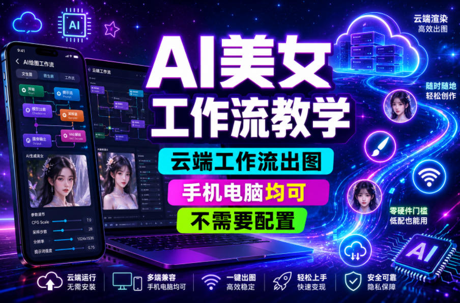 AI美女工作流教学，云端工作流出图，手机电脑均可，不需要配置，快速起号涨粉-智点网