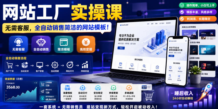 网站工厂实操课，无需客服，网站模板自动赚钱！【原创双语字幕】-智点网