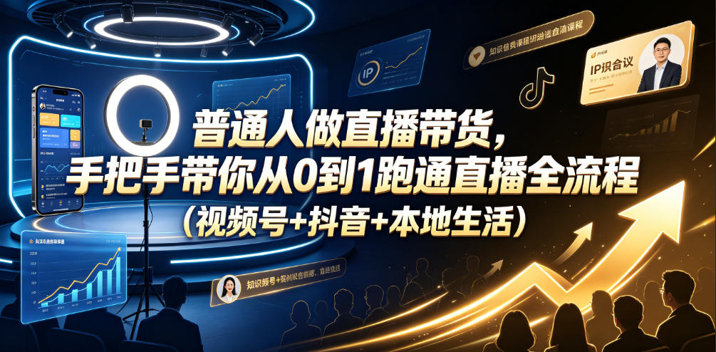 普通人做直播带货，手把手带你从0到1跑通直播全流程(视频号+抖音+本地生活)-智点网