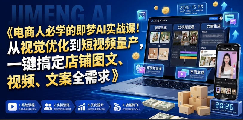 电商人必学的即梦AI实战课！从视觉优化到短视频量产，一键搞定店铺图文、视频、文案全需求-智点网