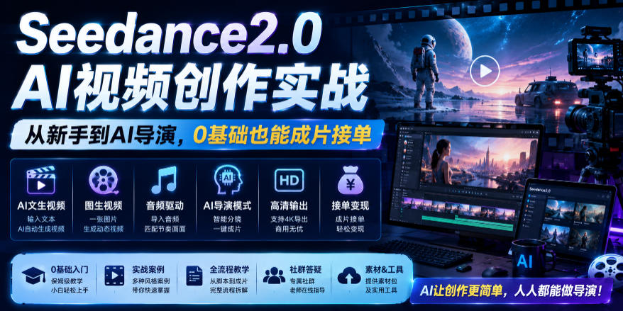 Seedance2.0 AI视频创作实战，从新手到AI导演，0基础也能成片接单变现-智点网
