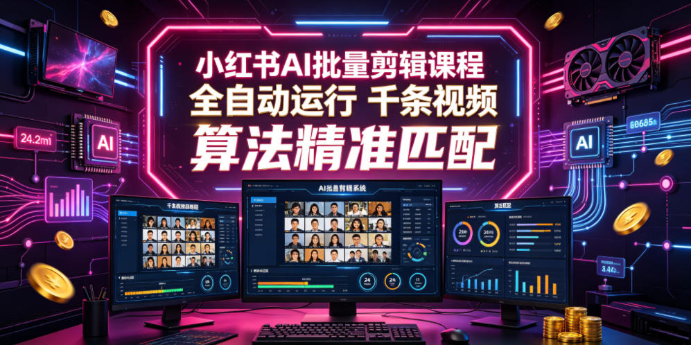 小红书AI批量剪辑课程，24小时全自动运行，解放双手专注运营，千条视频批量处理，小红书算法精准匹配-智点网