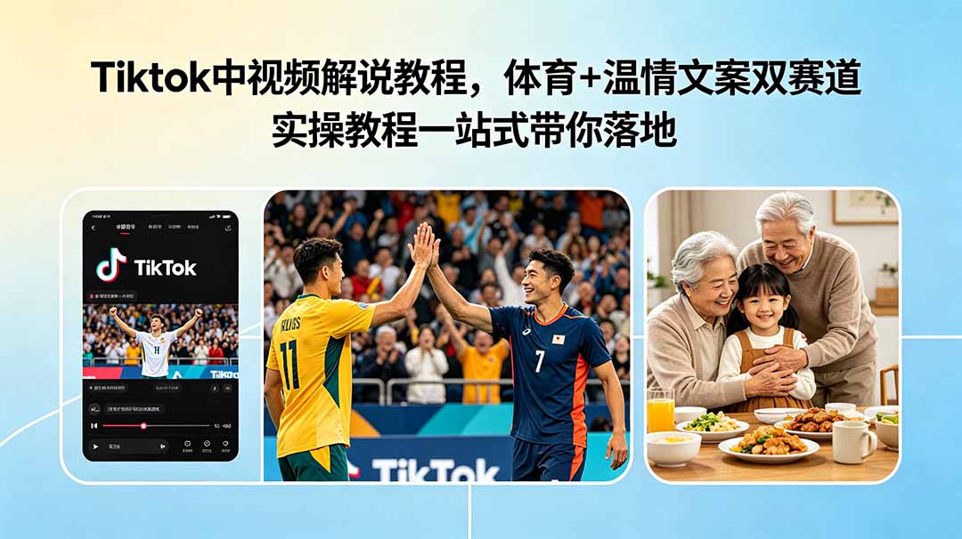 Tiktok中视频解说教程，体育+温情文案双赛道实操教程一站式带你落地-智点网