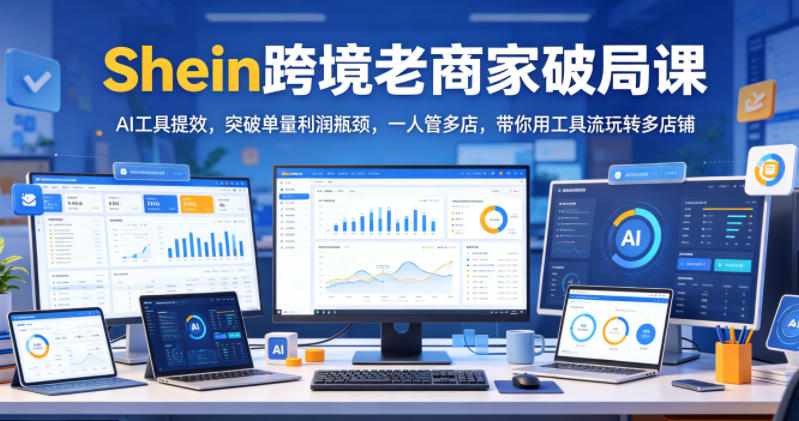 Shein跨境老商家破局课，AI工具提效，突破单量利润瓶颈，一人管多店，带你用工具流玩转多店铺-智点网