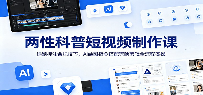 两性科普短视频制作课：选题标注合规技巧，AI绘图指令搭配剪映剪辑全流程实操-智点网