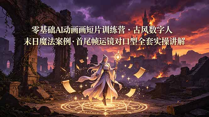 零基础AI动画短片训练营，古风数字人末日魔法案例，首尾帧运镜对口型全套实操讲解-智点网