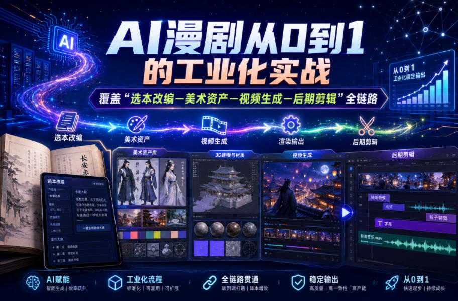 AI漫剧从0到1的工业化实战，覆盖“选本改编—美术资产—视频生成—后期剪辑”全链路(更新6月)-智点网