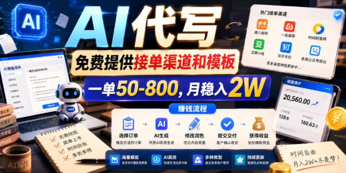 AI代写，免费提供接单渠道和模板，一单50-800，月稳入2W【揭秘】-智点网