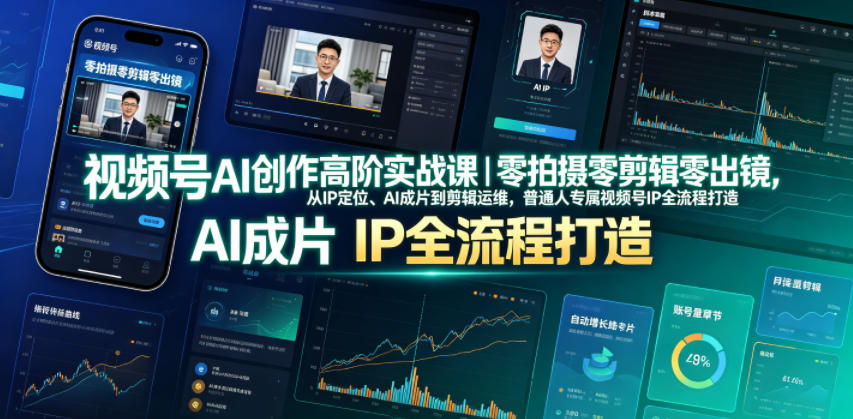 视频号AI创作高阶实战课｜零拍摄零剪辑零出镜，从IP定位、AI成片到剪辑运维，普通人专属视频号IP全流程打造-智点网