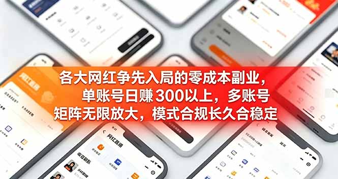 各大网红争先入局的零成本副业，单账号日赚 300 以上，多号矩阵可放大，模式合规长久稳定！-智点网