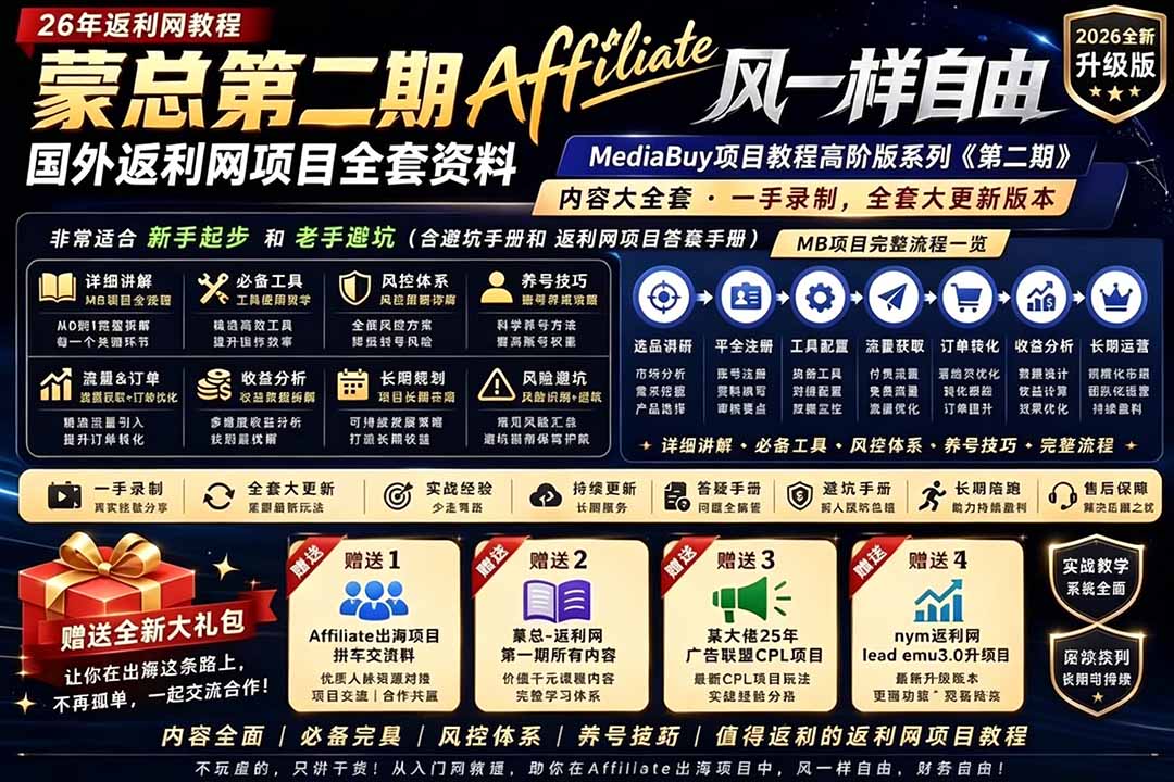 2026国外返利网高阶二期教程，深耕MediaBuy项目变现玩法，系统化进阶突破运营收益瓶颈-智点网