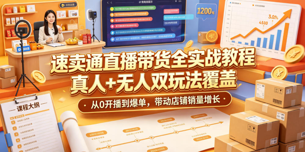 速卖通直播带货全实战教程，真人+无人双玩法覆盖，从0开播到爆单，带动店铺销量增长-智点网