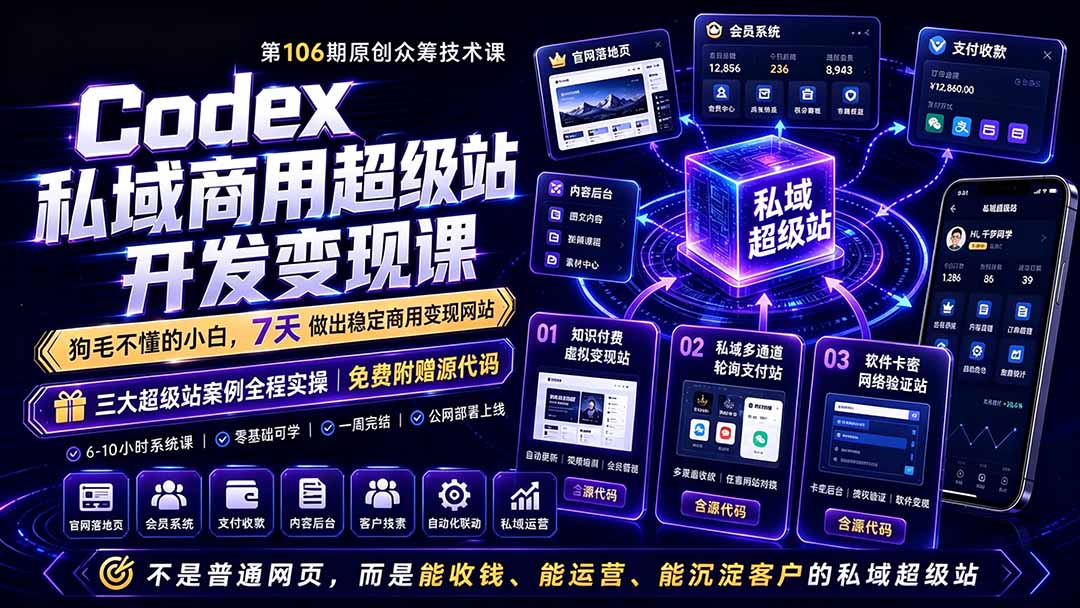 Codex私域商用超级站Ai开发变现课106期-更新0630：不是普通网站，而是能收钱，能运营，能沉淀客户的私域超级站-智点网