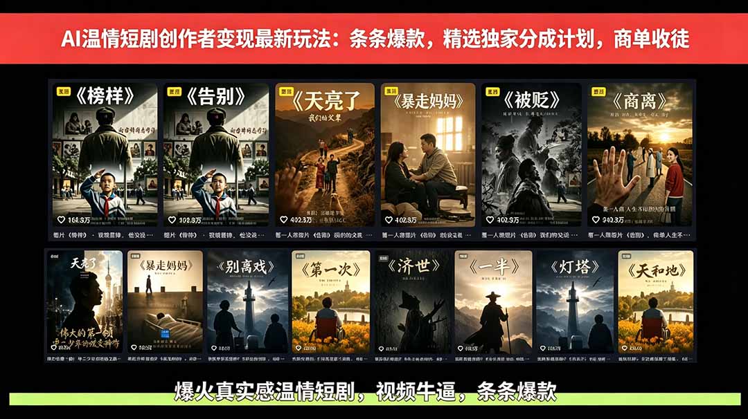 AI温情短剧创作者变现最新玩法：视频牛逼，条条爆款，精选独家分成计划，商单收徒-智点网