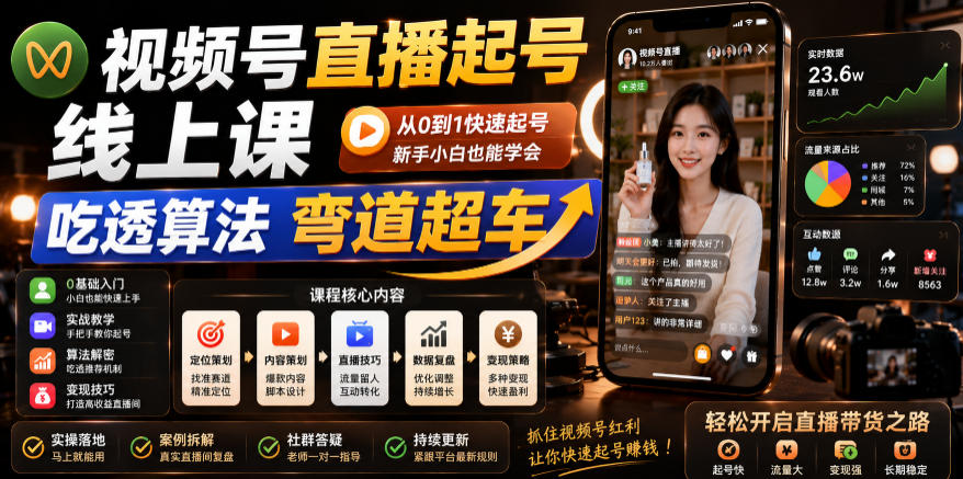 视频号直播起号线上课，吃透算法弯道超车(2026年6月)-智点网