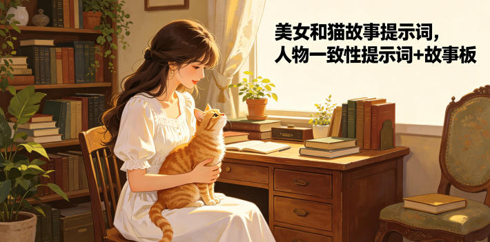 美女和猫故事提示词，人物一致性提示词+故事板-智点网