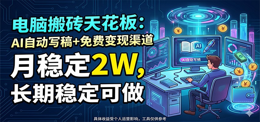 电脑搬砖天花板：AI自动写稿+免费变现渠道，月稳定2W，长期稳定可做-智点网