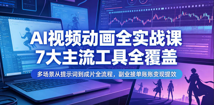 AI视频动画全实战课，7大主流工具全覆盖，多场景从提示词到成片全流程，副业接单账号变现提效-智点网