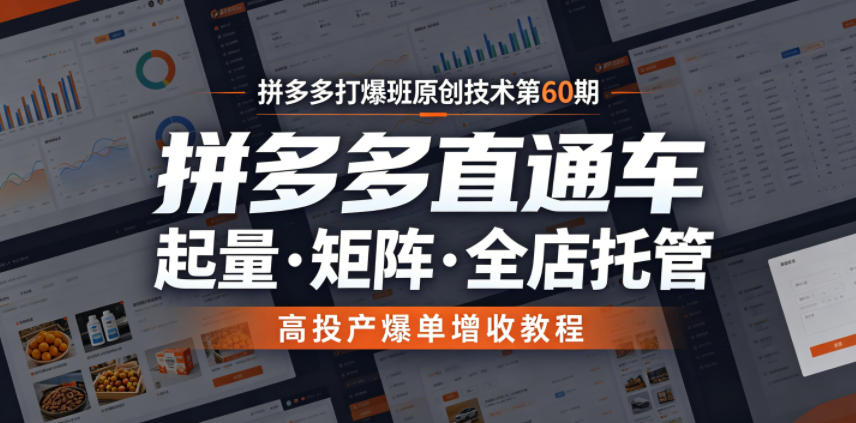 拼多多打爆班原创技术第60期，拼多多直通车，起量・矩阵・全店托管，高投产爆单增收教程-智点网