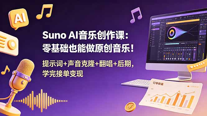 Suno AI音乐创作课：零基础也能做原创音乐！提示词+声音克隆+翻唱+后期，学完接单变现-智点网