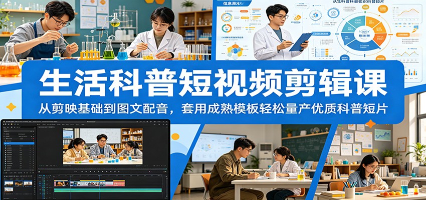 生活科普短视频剪辑课：从剪映基础到图文配音，套用成熟模板轻松量产优质科普短片-智点网