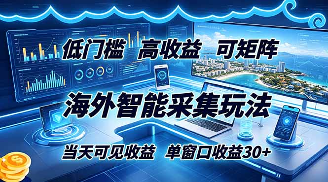 海外智能采集玩法，低门槛高单价可矩阵，当天可见收益，单窗口30+-智点网