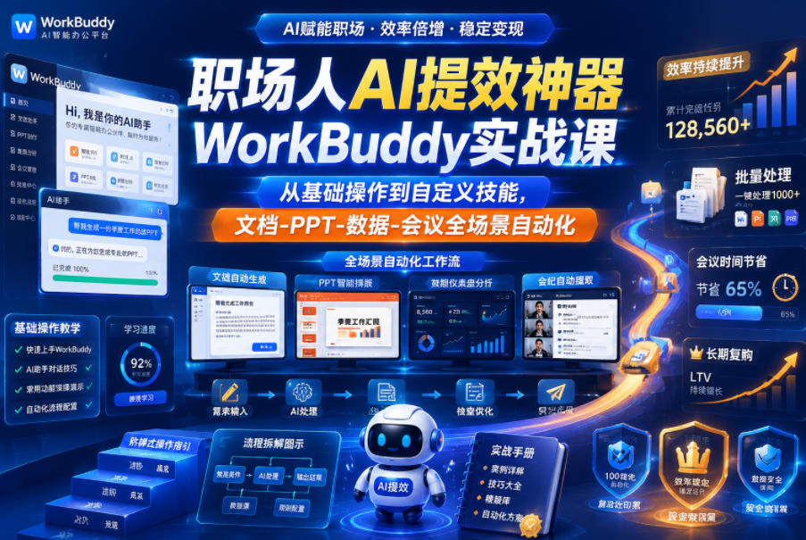 职场人AI提效神器WorkBuddy实战课，从基础操作到自定义技能，文档-PPT-数据-会议全场景自动化-智点网