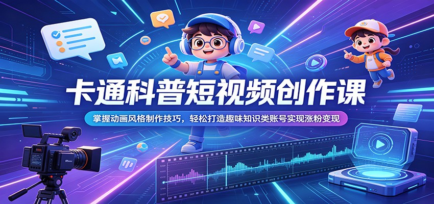 卡通科普短视频创作课：掌握动画风格制作技巧，轻松打造趣味知识类账号实现涨粉变现-智点网