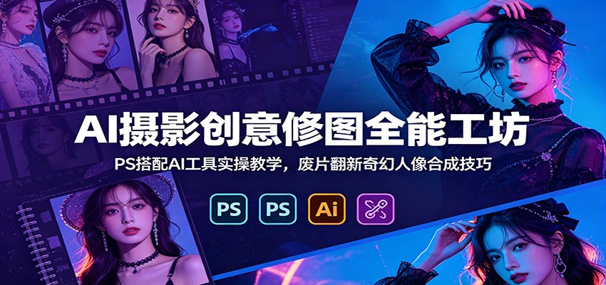 AI摄影创意修图全能工坊：PS搭配AI工具实操教学，废片翻新奇幻人像合成技巧-智点网