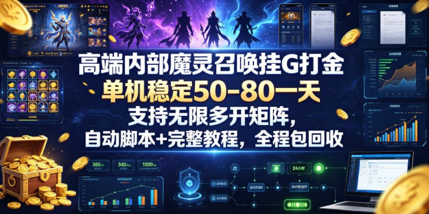高端内部魔灵召唤挂G打金，单机稳定50-80一天，支持无限多开矩阵，自动脚本+完整教程，全程包回收【揭秘】-智点网