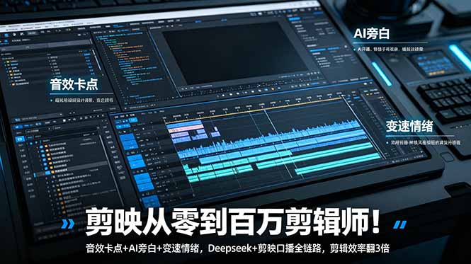 剪映从零到百万剪辑师！音效卡点+AI旁白+变速情绪，Deepseek+剪映口播全链路，剪辑效率翻3倍-智点网
