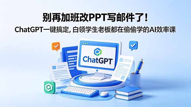 别再加班改PPT写邮件了！ChatGPT一键搞定，白领学生老板都在偷偷学的AI效率课-智点网