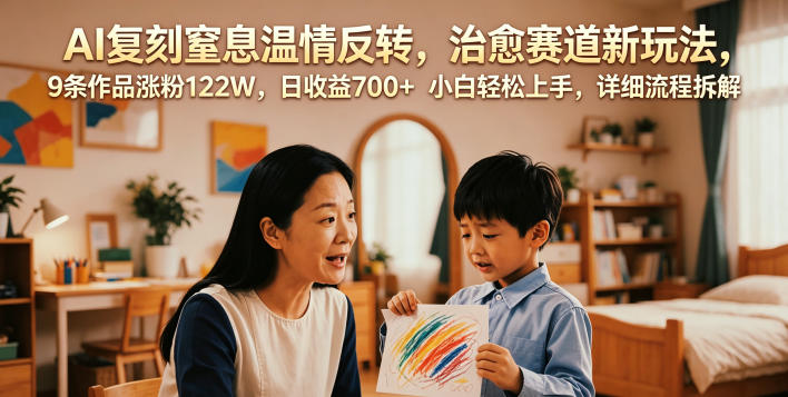 AI复刻窒息温情反转，治愈赛道新玩法，9条作品涨粉122W，日收益700+ 小白轻松上手，详细流程拆解-智点网