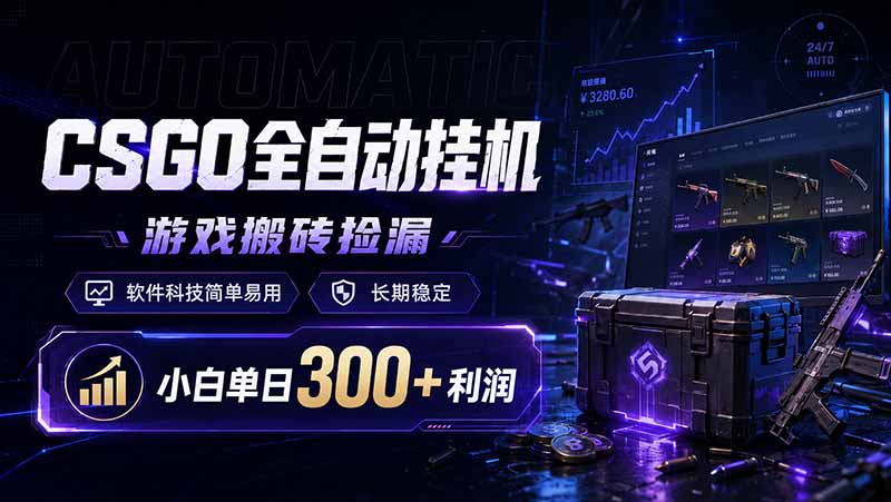 CSGO全自动挂机，游戏搬砖捡漏，软件科技简单易用，长期稳定，小白单日300+利润-智点网