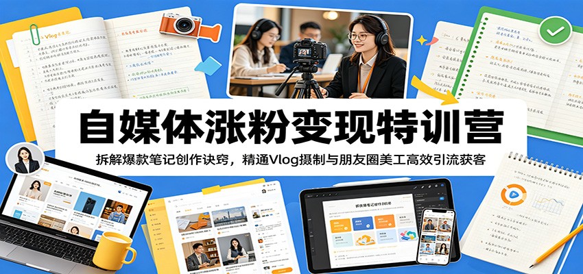 自媒体涨粉变现特训营：拆解爆款笔记创作诀窍，精通Vlog摄制与朋友圈美工高效引流获客-智点网